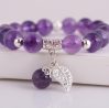 Vòng Tay Đá Thạch Anh Tím 2A 10 Mix Charm Lá Treo Bạc 999 BLT01